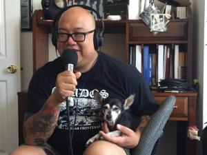 Josh Alvarez of Cinepunx with George the dog. Photo by Liam.