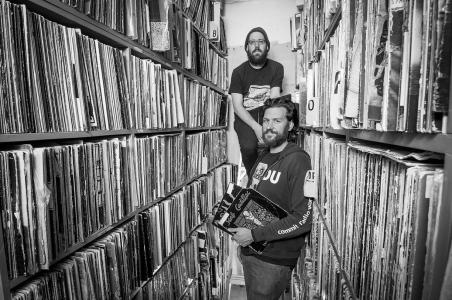 Portrait of Johnpaul Golaski and Yoni Kroll of WKDU – Photograph by Karen Kirchhoff
